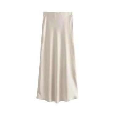 Imagem de Saia Midi de Cetim com Cintura Alta Elástica - Moda Feminina Chique, X