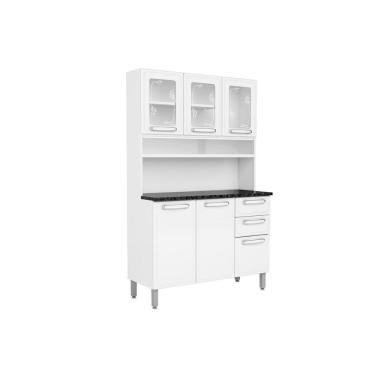 Imagem de Kit De Cozinha Compacta Evidence C/ 6 Portas ( 3 C/ Vidro) E 2 Gavetas 120cm Branco - Bertolini