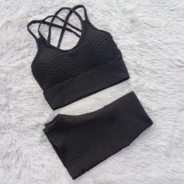 Imagem de Conjunto Brocado Para Academia Short Cintura Alta Disfarça Celulite e 