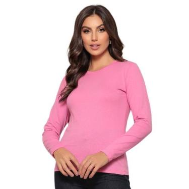 Imagem de Camiseta Feminina Manga Longa Algodão Gola Redonda Blusinhas Femininas