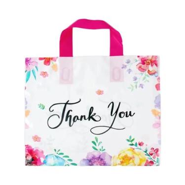 Imagem de Sacolas De Presente Florais De Agradecimento 10un. Sacolas Plásticas P