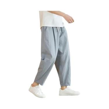 Imagem de Calças Casuais Masculinas De Algodão E Linho, Respiráveis, Soltas, Ret