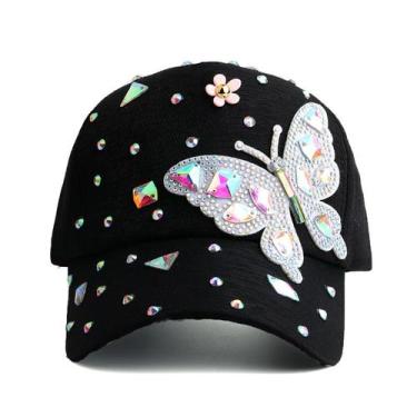Imagem de Boné de beisebol com decoração de borboleta de strass de algodão - Yiw
