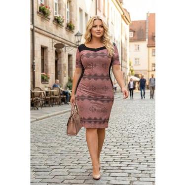 Imagem de Vestido Midi Tubinho Plus Size Modesto Evangélico Festa  Painéis Model