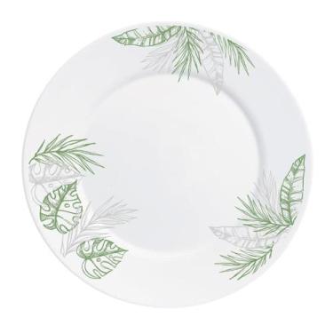 Imagem de Prato Raso Opaline de Vidro Branco com Folhas Jungle Leitoso 26cm Haüs