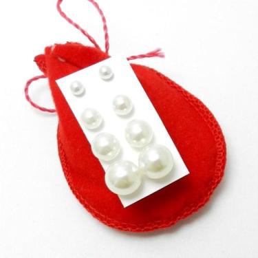 Imagem de Brinco Feminino Perola Kit 4 Pares Banhado Ouro 18K Br154 - Wnbijouter