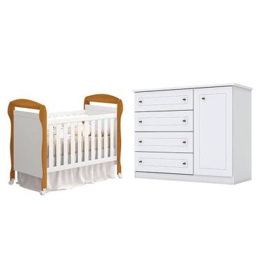 Imagem de Berço Americano Danny Branco Acetinado Savana Reller E Cômoda Infantil Americana Branco - Henn.