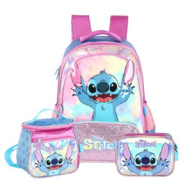 Imagem de Kit Mochila Stitch Costas Lancheira E Estojo Box Escolar, Roxo
