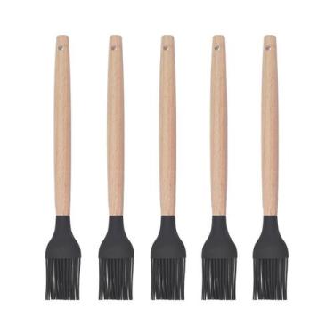 Imagem de Pincel p Cozinha Preto Silicone Cabo Bambu Untador - 5un - UNIVENDAS