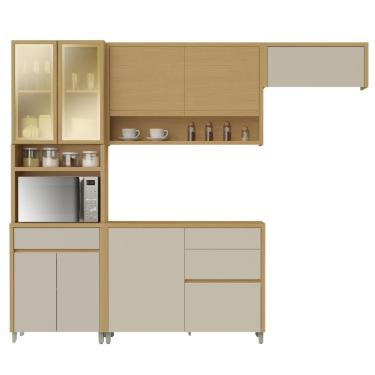 Imagem de Armário De Cozinha Completa 100% MDF 8 Portas 4 Gavetas Cléo Madeirado/Off White Nesher