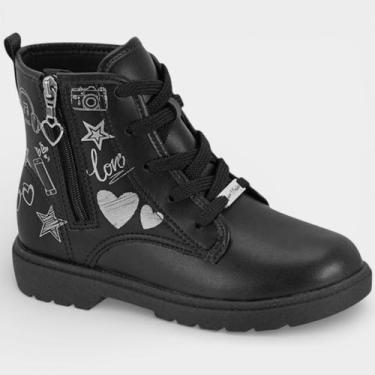 Imagem de Bota Coturno Infantil Molekinha Draw Menina - Preto - 33, 33