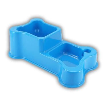 Imagem de Comedouro Duplo Pet Linha Osso (450ml) Cor Azul FAMAPET