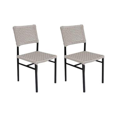 Imagem de Kit 2 Cadeiras França Corda Náutica Base Em Alumínio Preto-areia