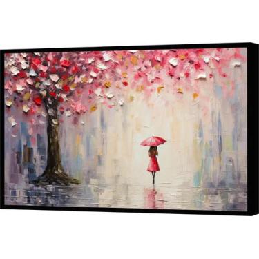 Imagem de Quadro Decorativo Abstrato Canvas Moldura Filete Umbrela Flor Guarda C