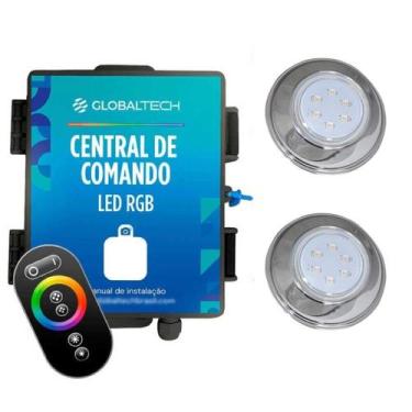 Imagem de Kit 2 Refletor LED Piscina RGB 9W Inox + Central Touch - Brustec
