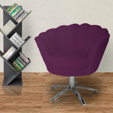 Imagem de Poltrona Para Sala de Estar Com Base Giratória de Metal Pétala Veludo Roxo - LM DECOR