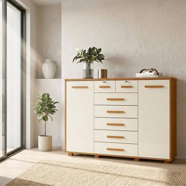 Imagem de Cômoda com 5 Gavetas Amplas Sapateira Alta Capacidade Organização Multiuso Mega - Cinamomo/off-white