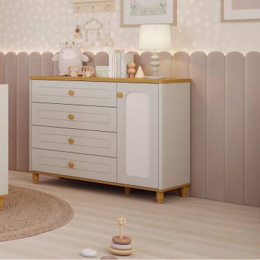 Imagem de Cômoda de Bebê com 4 Gavetas 1 Porta Bala de Coco Off White/marrom Expresso Móveis Off...