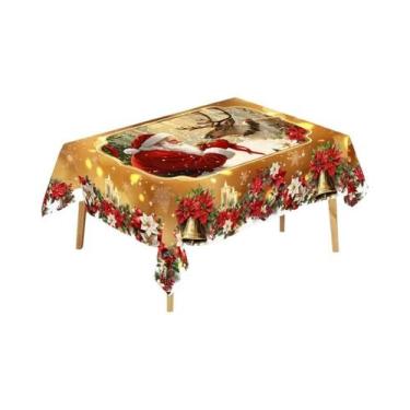 Imagem de Toalha De Mesa De Natal Dourada Com Papai Noel, Decorações Para Casa, 