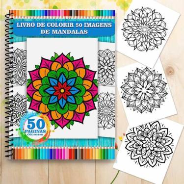 Imagem de Livro de Colorir Mandalas - kit 50 Desenhos Relaxantes  Arte Terapia A
