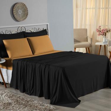 Imagem de Jogo De Cama King Nobre 4 Peças Lençol Com Elástico De 30cm De Altura Malha 100% Algodã...
