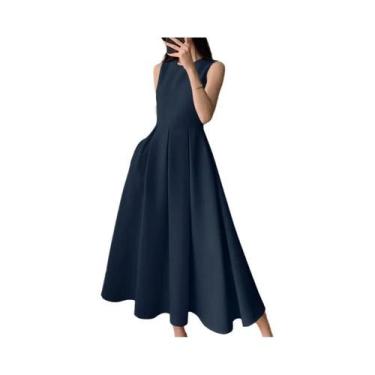 Imagem de Vestido Maxi Plissado Sem Mangas Para Mulheres, Vestido De Verão Elega
