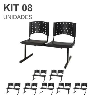 Imagem de Kit 08 Cadeiras Longarinas PLÁSTICAS 02 Lugares - Cor PRETA - Realplas