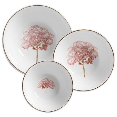 Imagem de Conjunto 3 Tigelas Ipê Rosa para Cereais Frutas e Sobremesas em Cerâmica Estampa Floral Delicada Cerâmica Scalla