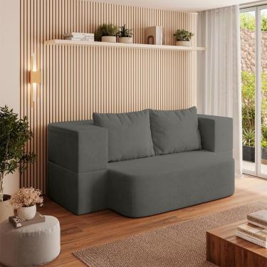 Imagem de Sofá Cama Puff Modular Dobrável Sofá Cama Duo 3 Lugares 190cm Grafite Boucle Balaqui Decor
