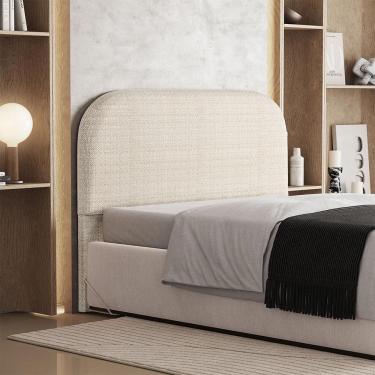 Imagem de Cabeceira Casal Orgânica Lanna W01 140cm para Cama Box Madeira Maciça Linho Palha Lyam Decor