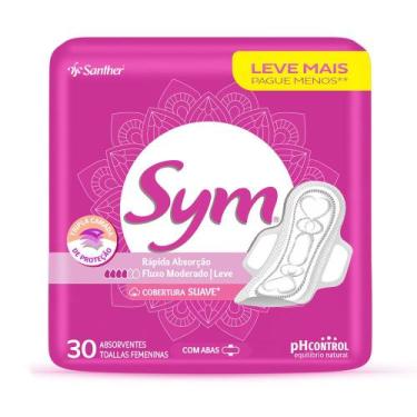Imagem de Absorvente Regular Suave com Abas Sym 30 Unidades