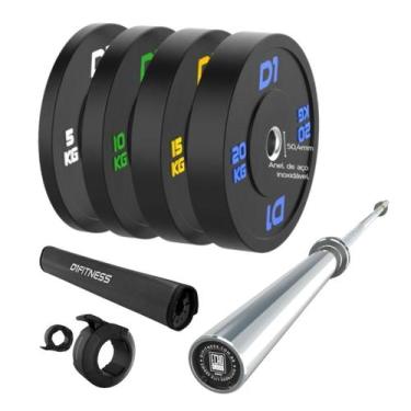 Imagem de Kit Anilhas 100kg + Barra + Presilhas + Protetor - D1 Fitness