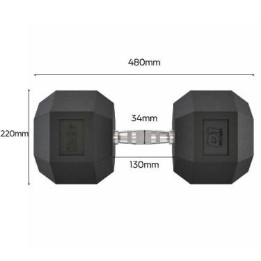 Imagem de Halter Dumbbell Sextavado Emborrachado Cromado 45kg - D1 Fitness
