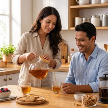 Imagem de Chaleira de Vidro Tampa Bambu 1 Litro Para Chá Café Infusões e Bebidas