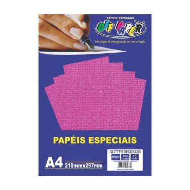 Imagem de Papel Glitter Decorado A4 150g Rosa Colmeia 1 folha Off Paper