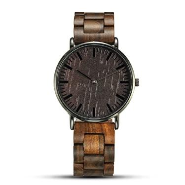 Imagem de Relógio de madeira para homens, relógio analógico leve de grão de madeira, mostrador ultrafino, pulseira ajustável para qualquer pulso