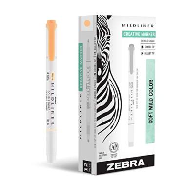 Imagem de Zebra Pen Mildliner Conjunto de marcadores de ponta dupla, pontas largas e finas, tinta laranja suave, pacote com 12