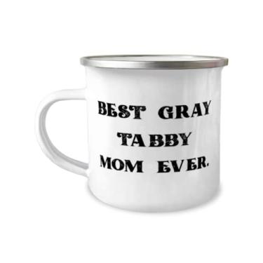 Imagem de Best Gray Tabby Cat Gifts, Best Gray Tabby Mom Ever, Funny Birthday 355 ml Caneca de acampamento de amantes de gatos