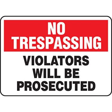 Imagem de Accuform MATR901XV Placa adesiva dura-vinil, legenda: "NO TRESPASSING VIOLATORS WILL BE PROSECUTED", 17,8 cm de comprimento x 25,4 cm de largura x 0 cm de espessura, vermelho/preto sobre branco