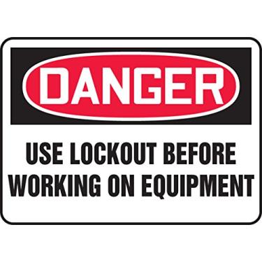 Imagem de Accuform MLKT016XV Placa adesiva dura-vinil, legend"Danger USE Lockout Before Working On Equipment", 25,4 cm de comprimento x 35,56 cm de largura x 0 cm de espessura, vermelho/preto em branco