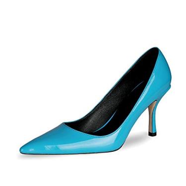 Imagem de Goolita Sapato feminino moderno stiletto salto alto bico fino sem cadarço sapato multicores, Azul, 9.5