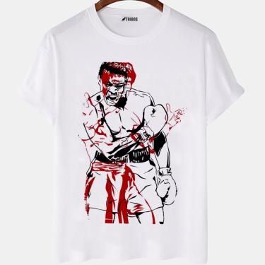 Imagem de Camiseta masculina Muhammad Ali e Bruce Lee Lutadores Camisa Blusa Branca Estampada