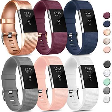 Imagem de Pacote com 6 pulseiras esportivas compatíveis com Fitbit Charge 2, pulseiras de substituição ajustáveis para homens e mulheres pequenas e grandes (pacote com 6 B, pequenas)