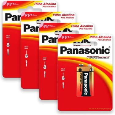 Imagem de 9V Bateria Alcalina Panasonic Kit C/4 Pilha 9V Original