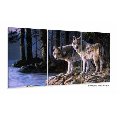 Imagem de Quadro Decorativo Paisagem Lobos Escritório Tecido 3 Peças 1