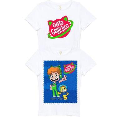 Imagem de Roupa De Criança Camiseta Infantil Gato Galactico Kit 2 Peças - Eb