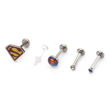 Imagem de DC Comics Brinco labret unissex Superman de aço inoxidável com pedra preciosa - calibre 16 (conjunto de 5 peças)