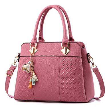 Imagem de Bolsa feminina de couro e bolsas fashion alça superior bolsa transversal grande bolsa de ombro para mulheres, rosa