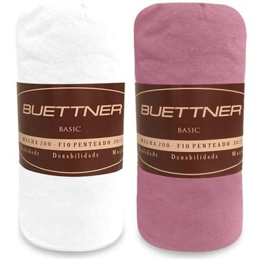 Imagem de Kit 2 Lençóis Queen de Malha 100% Algodão com Elástico Buettner BRANCO ROSA