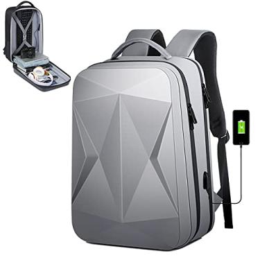 Imagem de Mochila para laptop à prova d'água carregamento USB bolsa de viagem de negócios capa dura grande capacidade mochila casual para computador de 15,6 polegadas, cinza, 47 * 31 * 19 cm